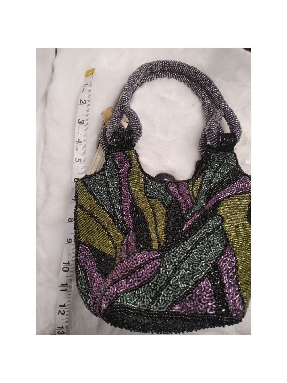New! From India to You Green Abstract Hand Beaded Bag Viral TikTok - Picture 6 of 13